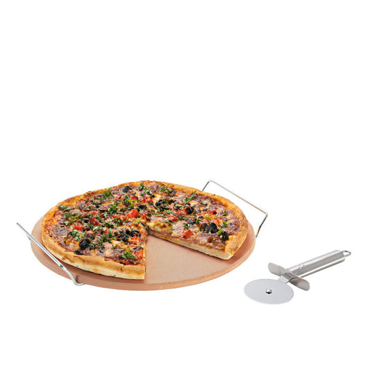 Pizza Stone With Rack & Cutter 33cm