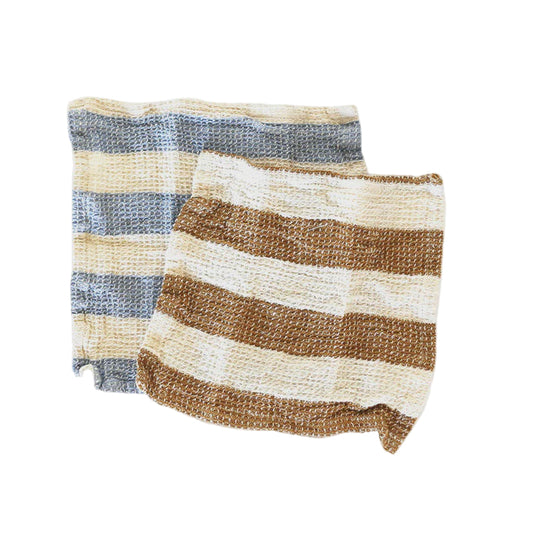Stripe Waffle Dish Cloth Set 2 Yellow/Blue