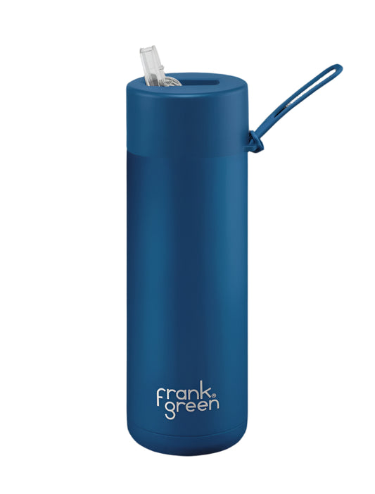 Ceramic Bottle w Straw Lid 595ml Deep Ocean