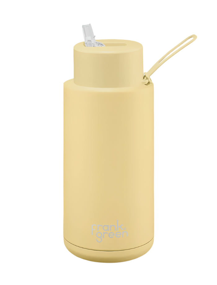 Ceramic Bottle w Straw Lid 1ltr Buttermilk
