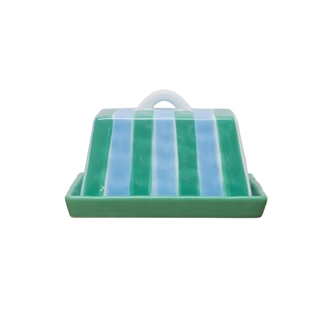 Butter Dish Cornflower Blue & Green Stripe