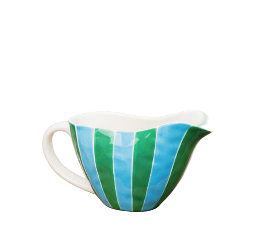 Gravy Jug Green & Cornflower Stripe