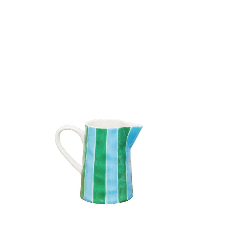 Milk Jug Green & Cornflower Stripe