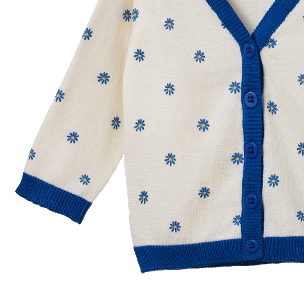 Light Cotton Knit Cardigan Daisy Daze Blue