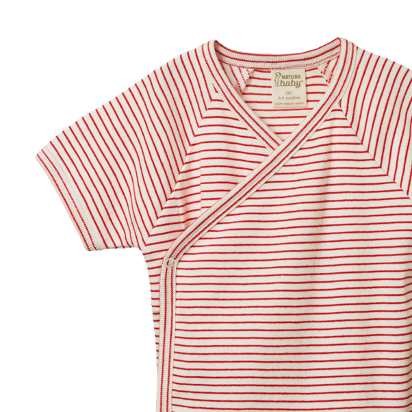 Short Sleeve Kimono Bodysuit Red Pinstripe
