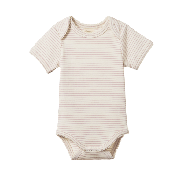 Cotton Short Sleeve Bodysuit Lilac Pinstripe
