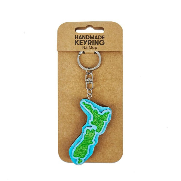 Wooden Keyring NZ Map