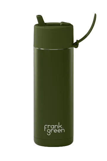 Ceramic Bottle w Flip Straw Lid 595ml Khaki