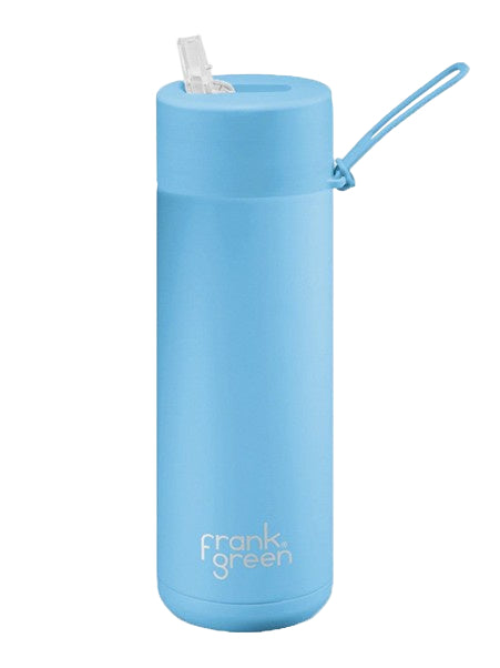 Ceramic Bottle w Flip Straw Lid 595ml Sky Blue