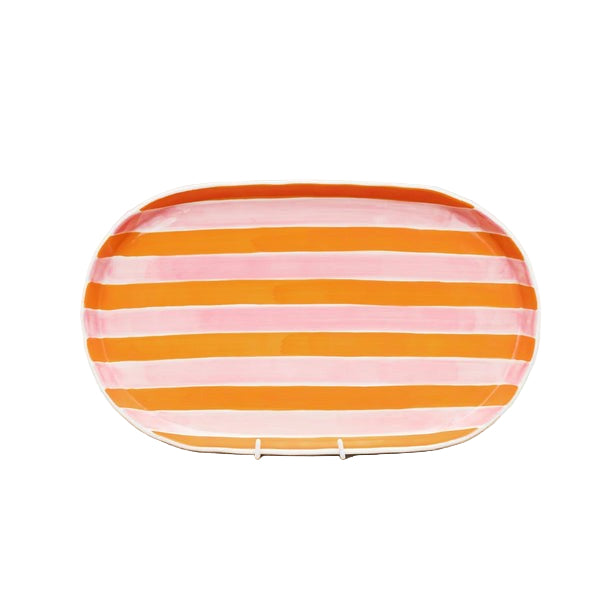 Oval Platter Pink & Orange Stripe