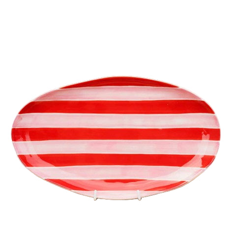 Small Oval Platter Pink & Red Stripe