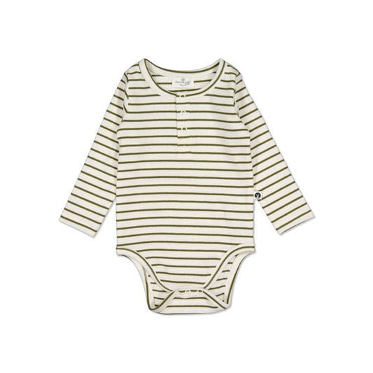 Henley Rib Bodysuit Olive Stripe Newborn