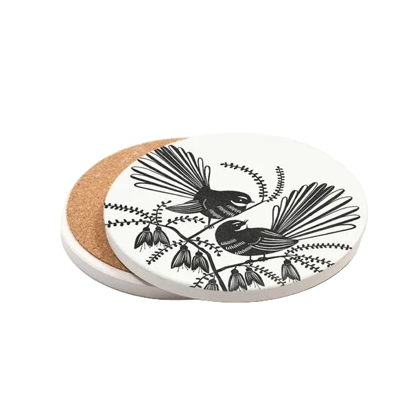 Coaster Linocut Fantail