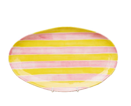 Small Oval Platter Pink & Yellow Stripe