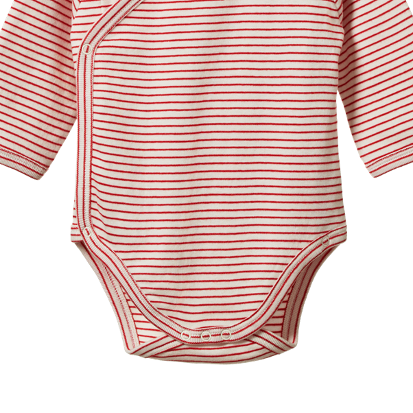 Long Sleeve Kimono Bodysuit Red Pinstripe