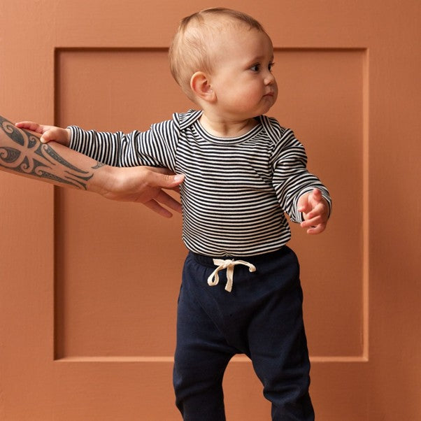 Cotton Long Sleeve Bodysuit Navy Stripe