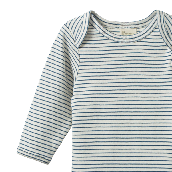 Cotton Long Sleeve Bodysuit Teal Stripe