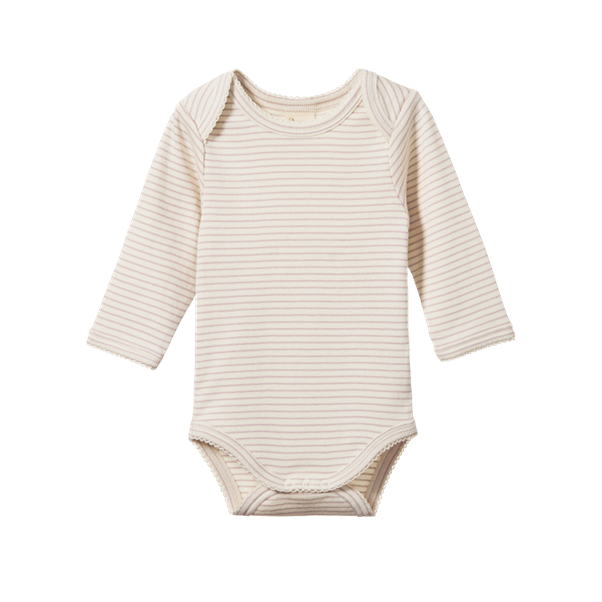Cotton Long Sleeve Bodysuit Lilac Pinstripe