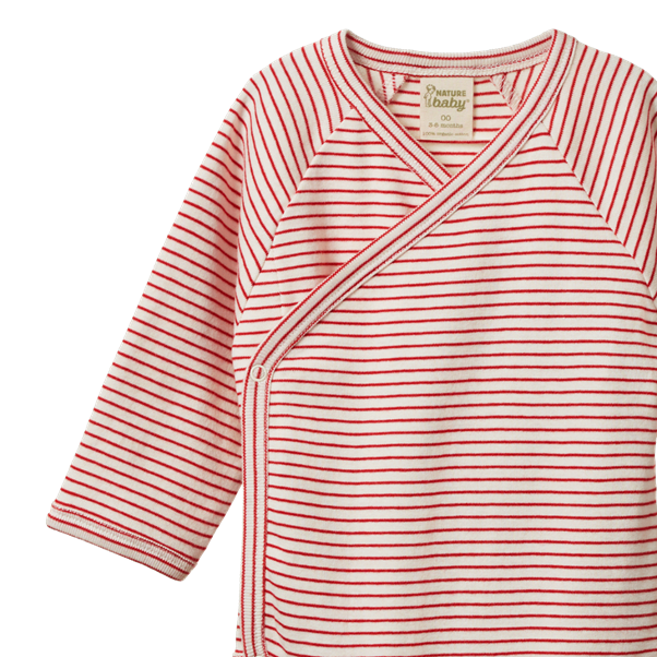 Long Sleeve Kimono Bodysuit Red Pinstripe