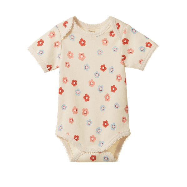 Cotton Short Sleeve Bodysuit Petite Flora Stamp