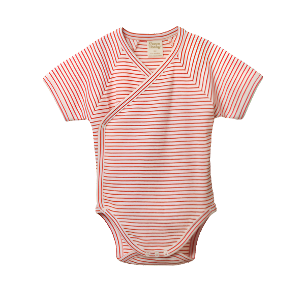 Short Sleeve Kimono Bodysuit Red Pinstripe