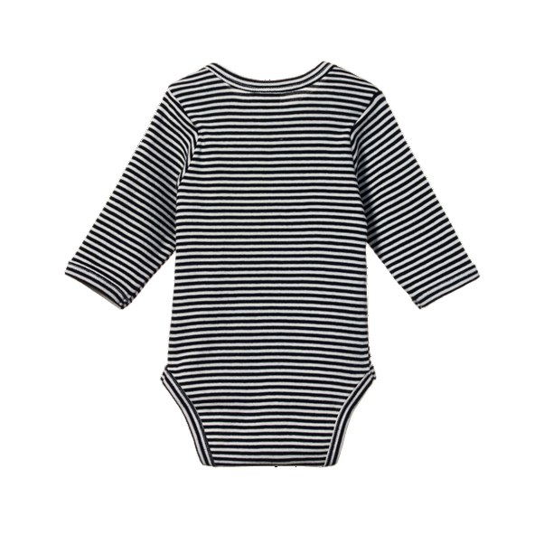 Cotton Long Sleeve Bodysuit Navy Stripe