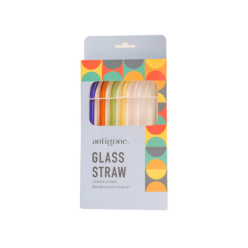 Reusable Glass Straws Set6 Long Bend Multi