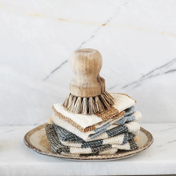 Stripe Waffle Dish Cloth Set 2 Yellow/Blue