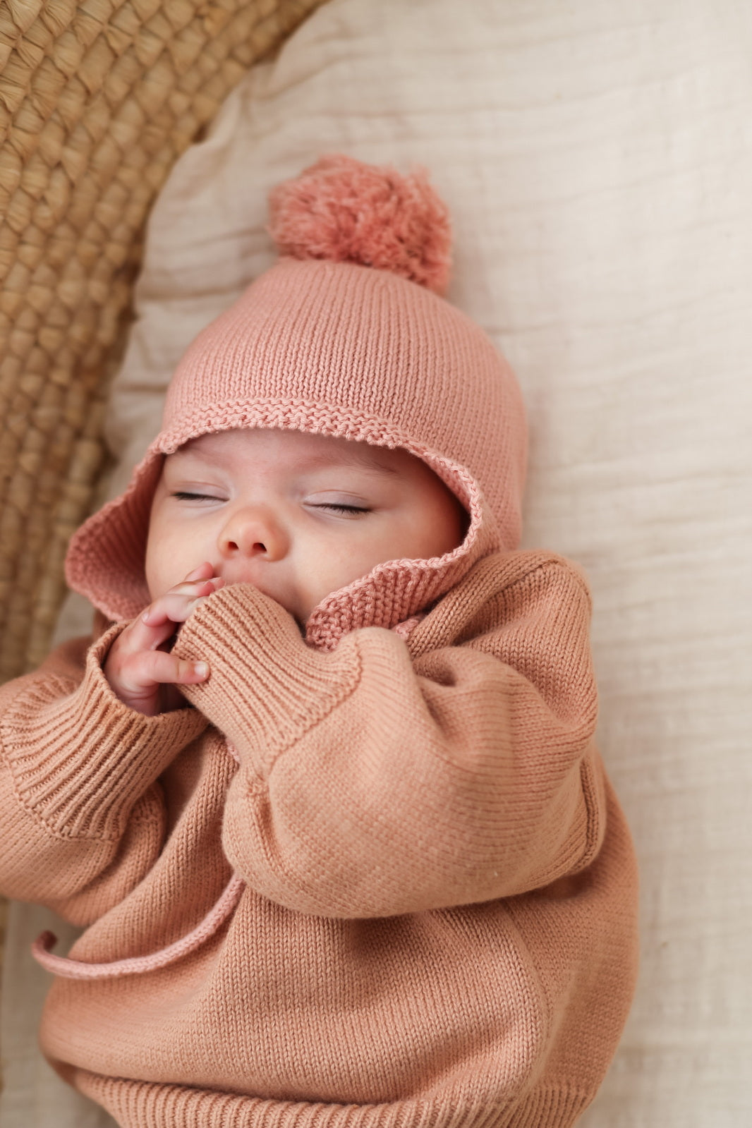 Knit Hat - Tan Rose