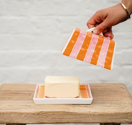 Butter Dish Orange & Pink Stripe