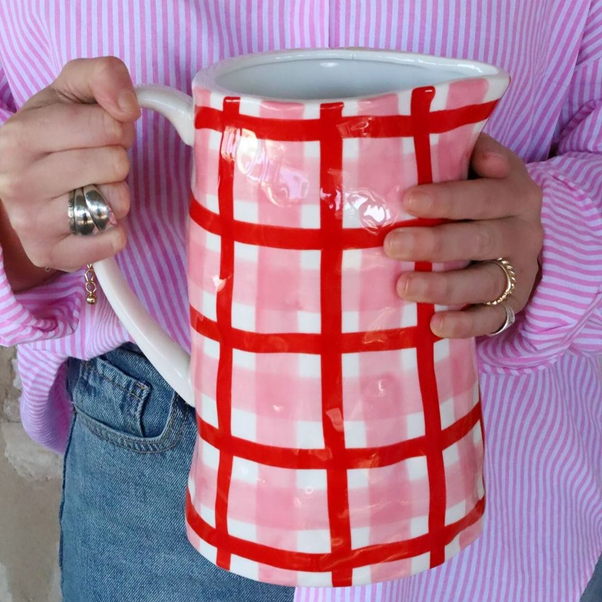Med Jug Rose Pink & Red Gingham