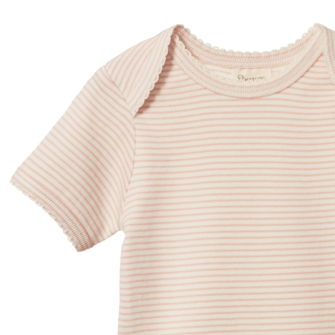 Cotton Short Sleeve Bodysuit Rose Dust Pinstripe