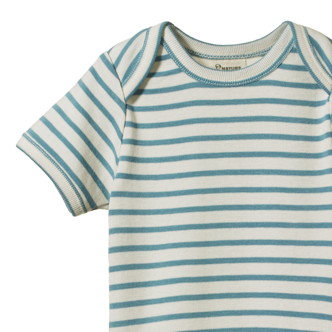 Cotton Short Sleeve Bodysuit Mineral Sailor Stripe