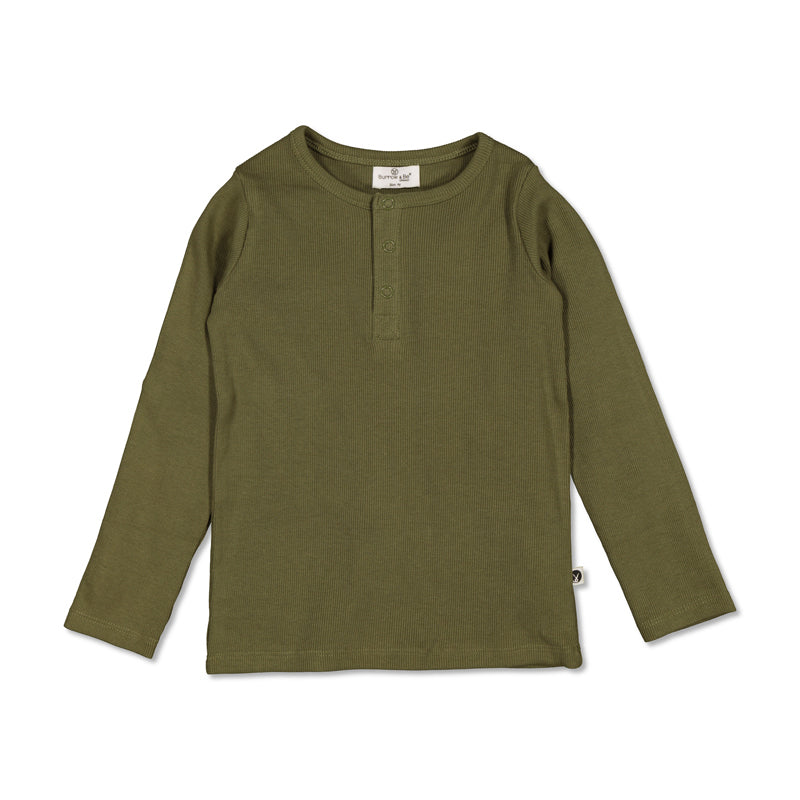 Long Sleeve Henley Rib Top - Olive