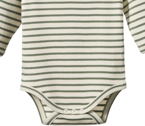 Cotton Long Sleeve Bodysuit Nettle Sailor Stripe