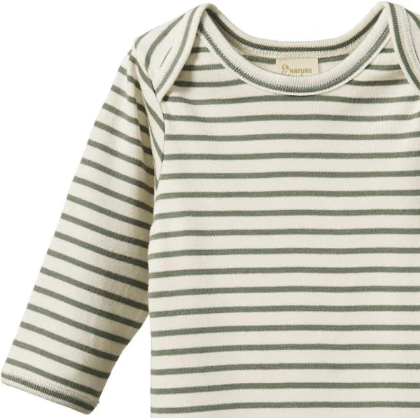 Cotton Long Sleeve Bodysuit Nettle Sailor Stripe