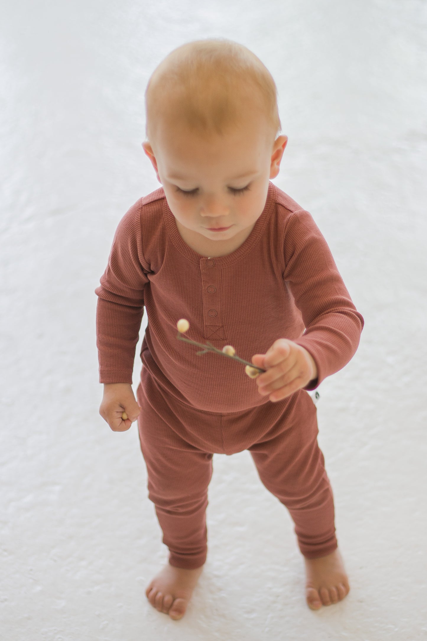 Henley Rib Long Sleeve Bodysuit - Clay