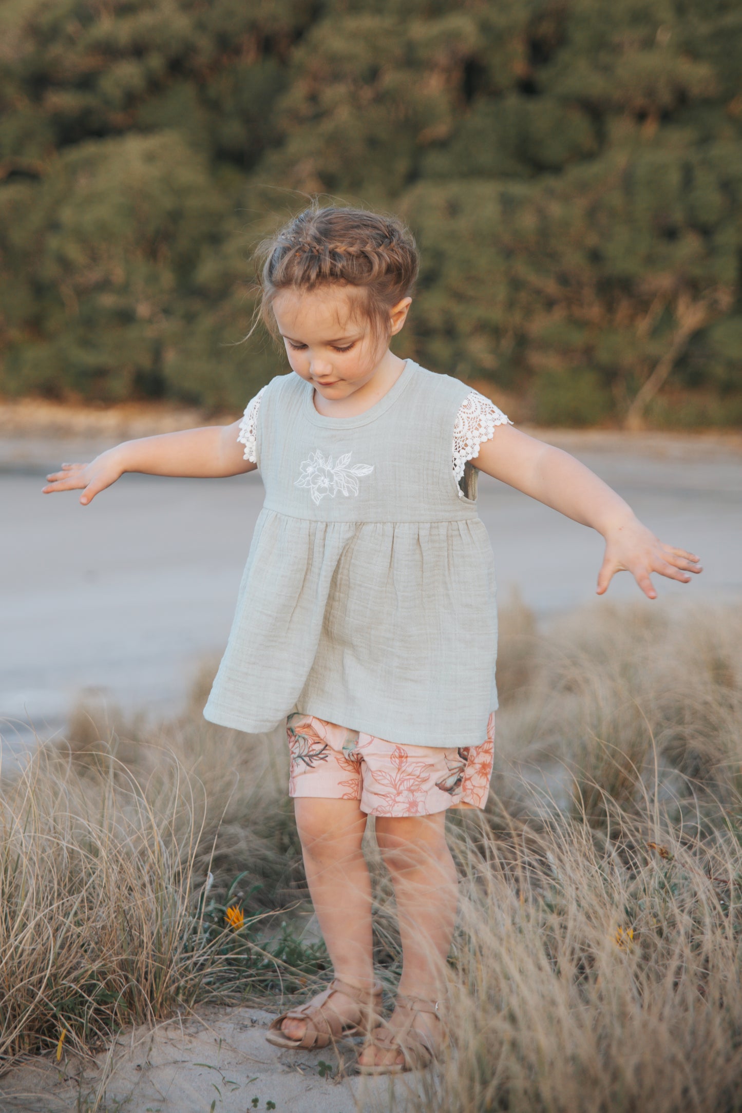 Milly Blouse - Sage with Lace Sleeves