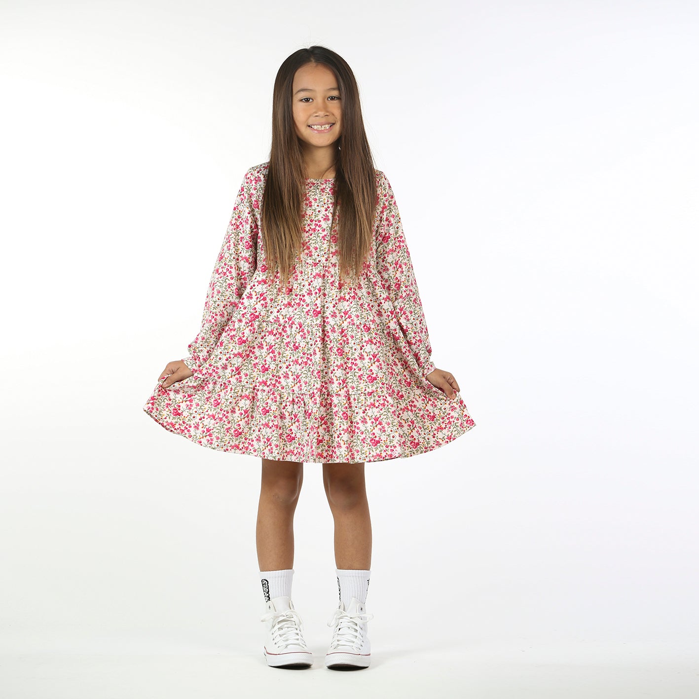 Pixie Long Sleeve Dress Floral Corduroy