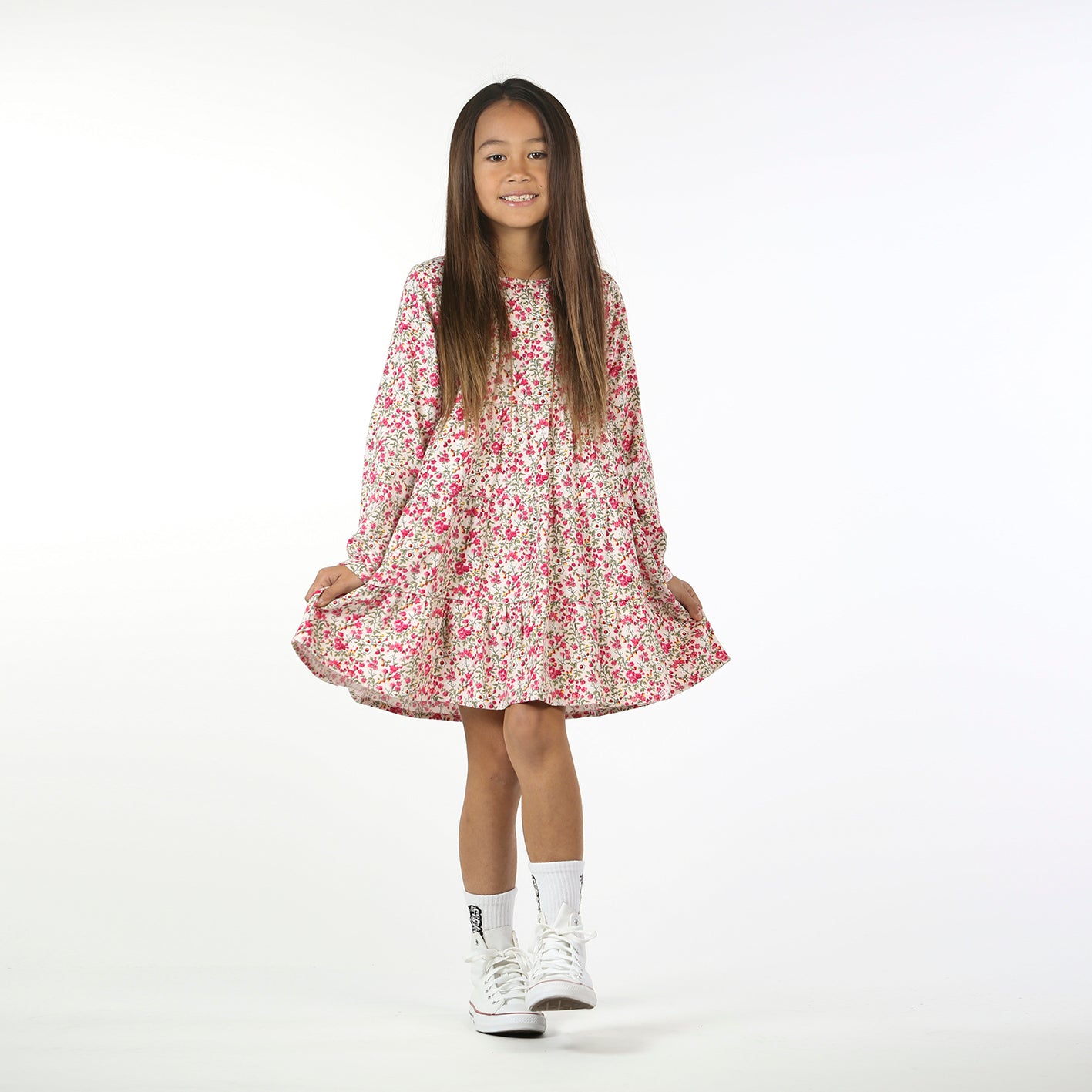 Pixie Long Sleeve Dress Floral Corduroy