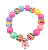Charm Bracelet Striped Pink Flower