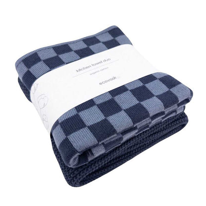 Kitchen Towel Duo Navy Cornflower Chequer