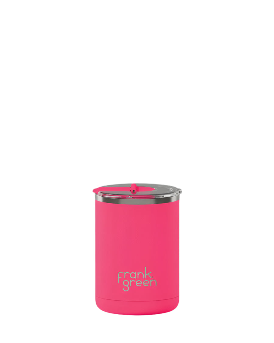 Ceramic Coffee Cup w Hinged Lid Neon Pink
