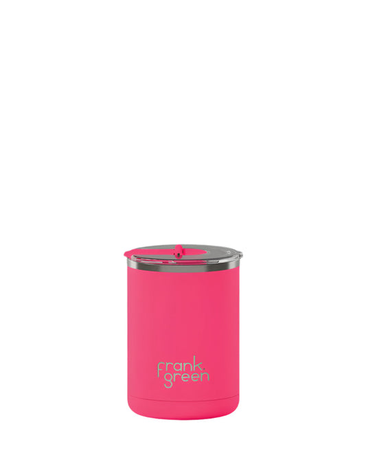 Ceramic Coffee Cup w Hinged Lid Neon Pink