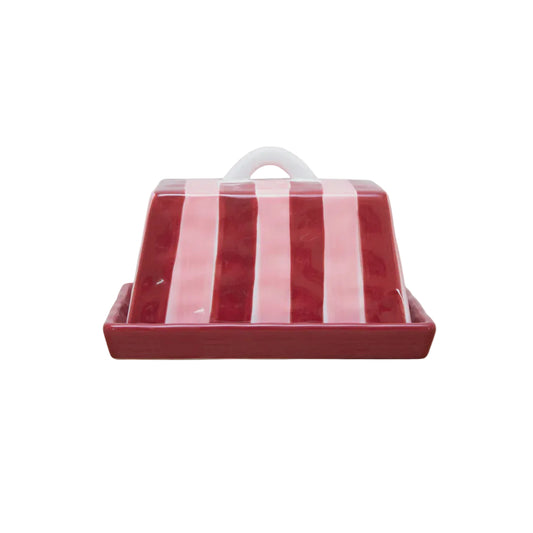 Butter Dish Pink & Burgundy Stripe