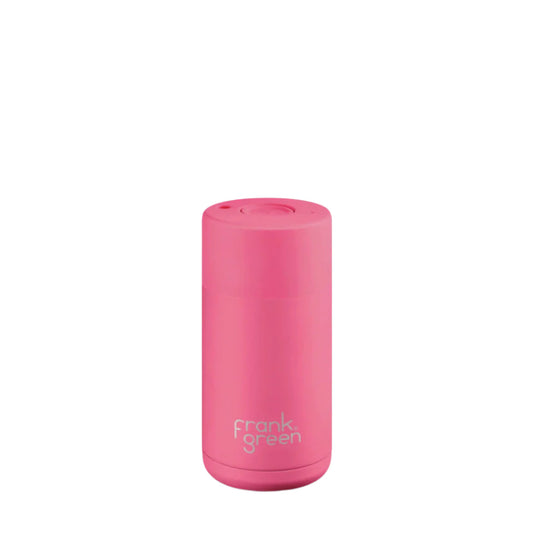 Ceramic Cup w Push Button Lid Neon Pink