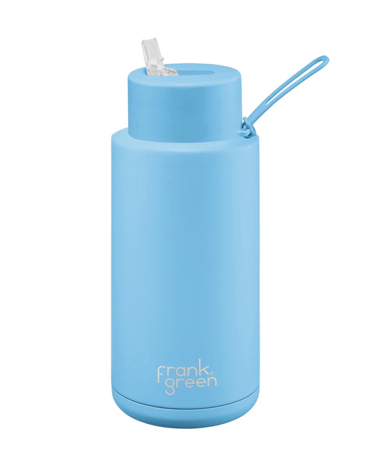 Ceramic Bottle w Flip Straw Lid 1L Sky Blue
