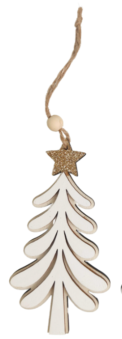 Wooden Xmas Tree Hanging Deco White/Natural