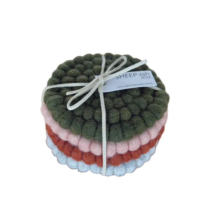 Felt Ball Coasters Earthy Stack