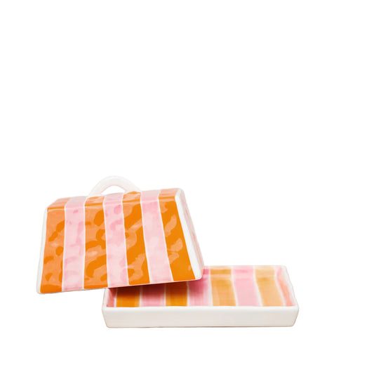 Butter Dish Orange & Pink Stripe